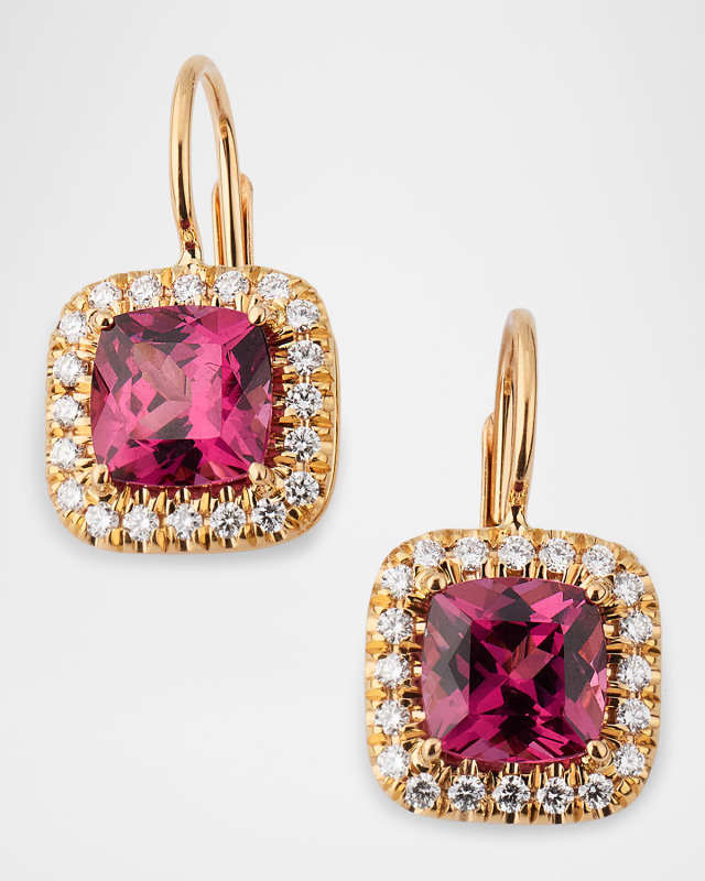 20K Rose Gold Cushion Garnet and Diamond Earrings